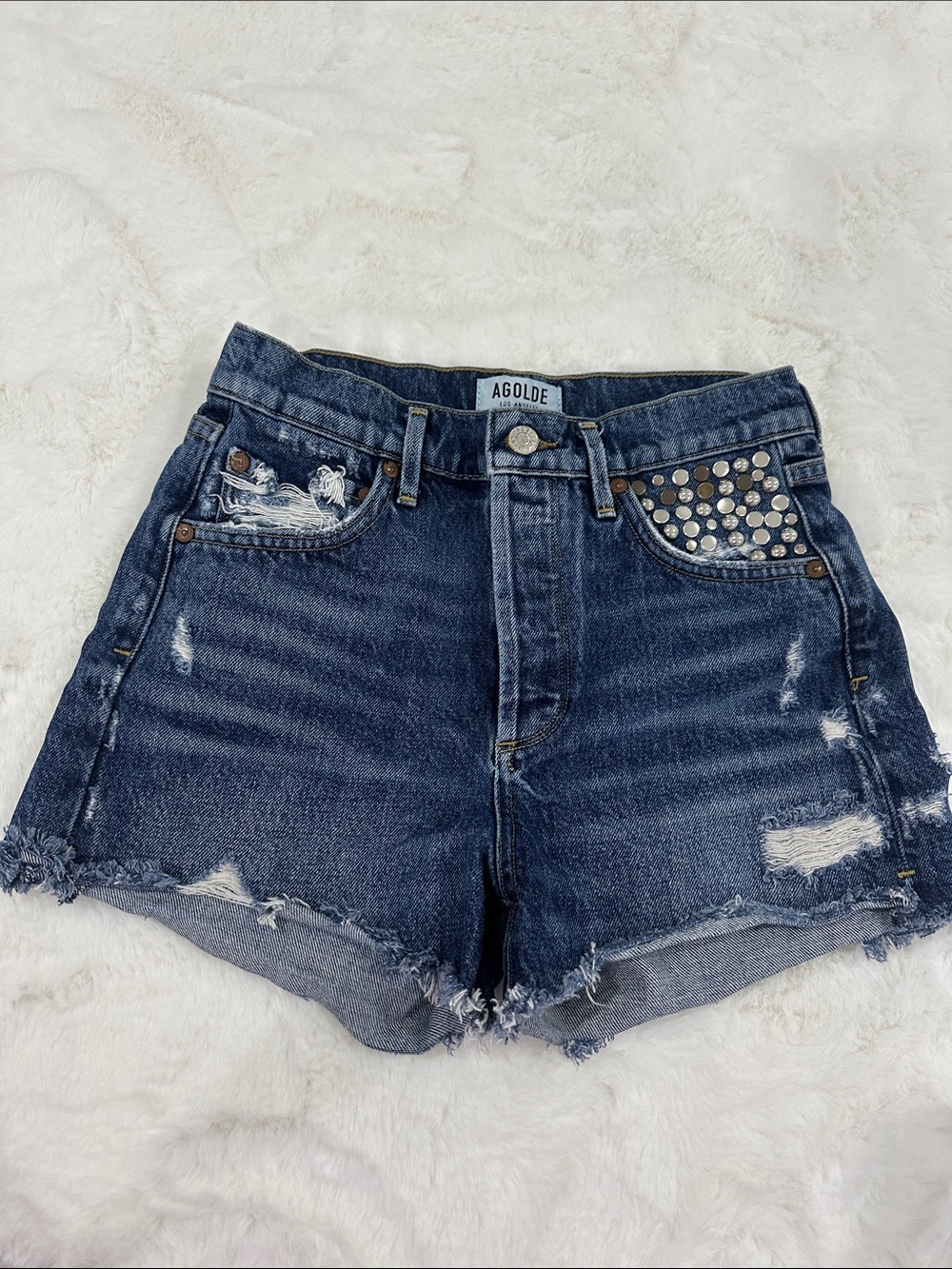 AGOLDE X REVOLVE JADEN STUDDED DENIM SHORTS